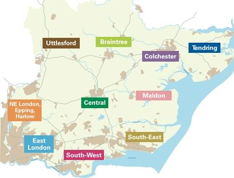 Wild Essex: map of Essex with regions